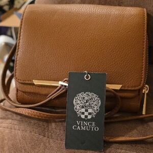 Vince Camuto Brown Leather Crossbody Bag with Flap Closure